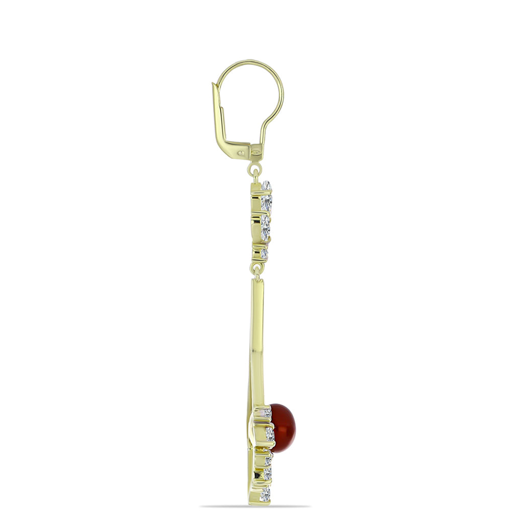 Brincos de Prata com Banho de Ouro com Pérola Vermelha de Água Doce e Topázio Branco  Contraste: Cabeca de Veado (800) 2 