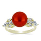 Anel de Prata com Banho de Ouro com Pérola Vermelha de Água Doce e Topázio Branco