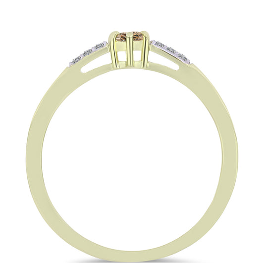 Anel de Prata com Banho de Ouro com Diamante Champanhe e Diamante Branco