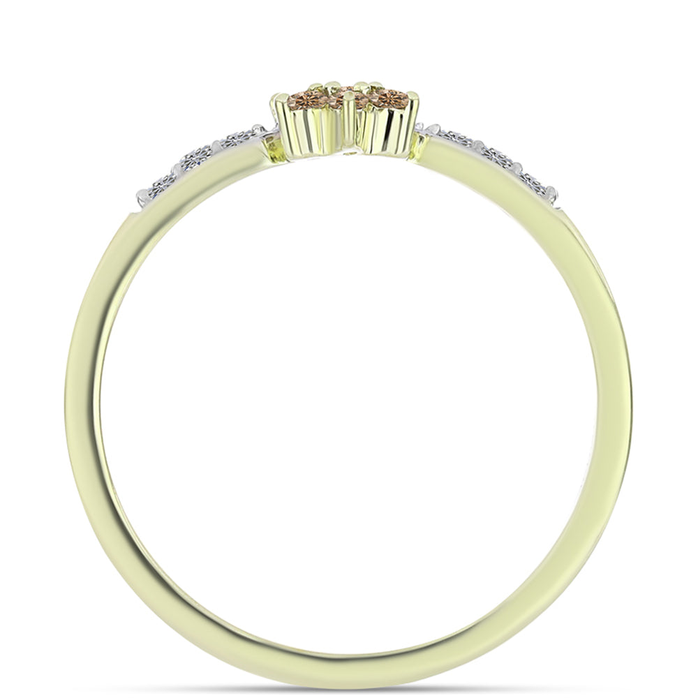 Anel de Prata com Banho de Ouro com Diamante Champanhe e Diamante Branco