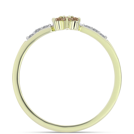 Anel de Prata com Banho de Ouro com Diamante Champanhe e Diamante Branco