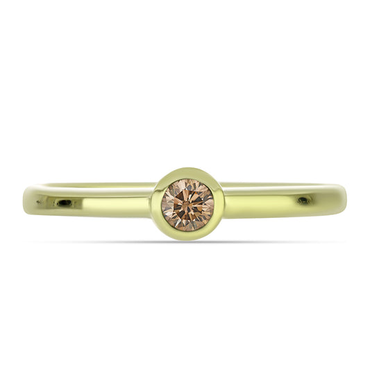 Anel de Prata com Banho de Ouro com Diamante Champanhe