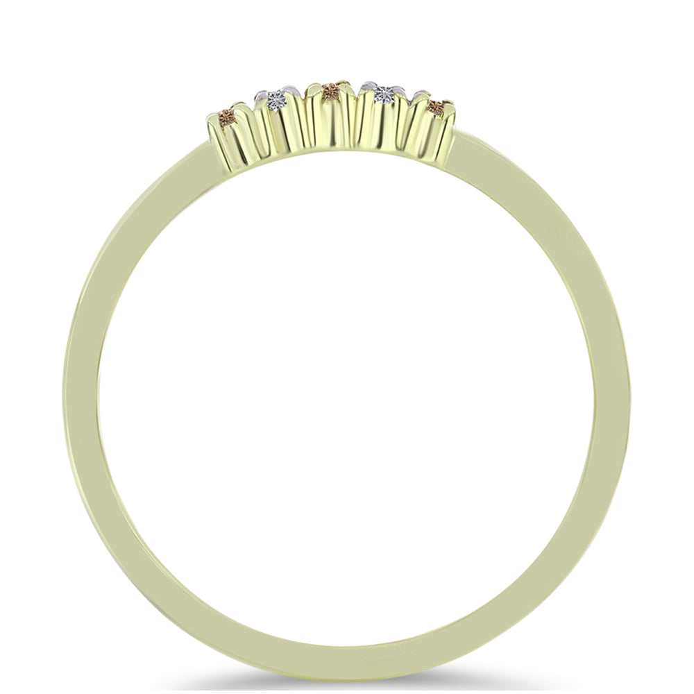 Anel de Prata com Banho de Ouro com Diamante Champanhe e Diamante Branco 2 