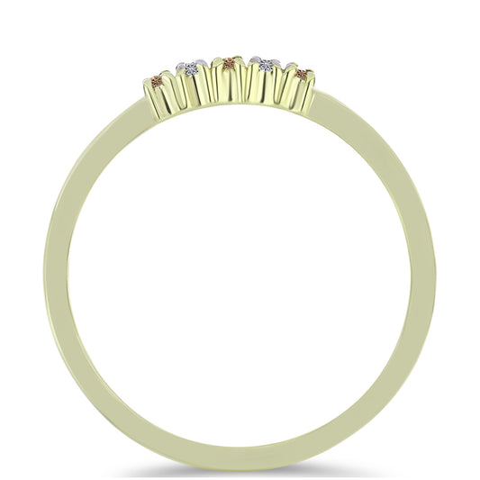 Anel de Prata com Banho de Ouro com Diamante Champanhe e Diamante Branco