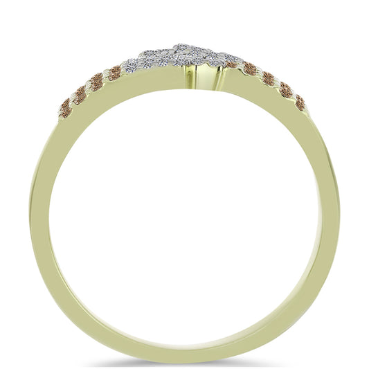 Anel de Prata com Banho de Ouro com Diamante Champanhe e Diamante Branco