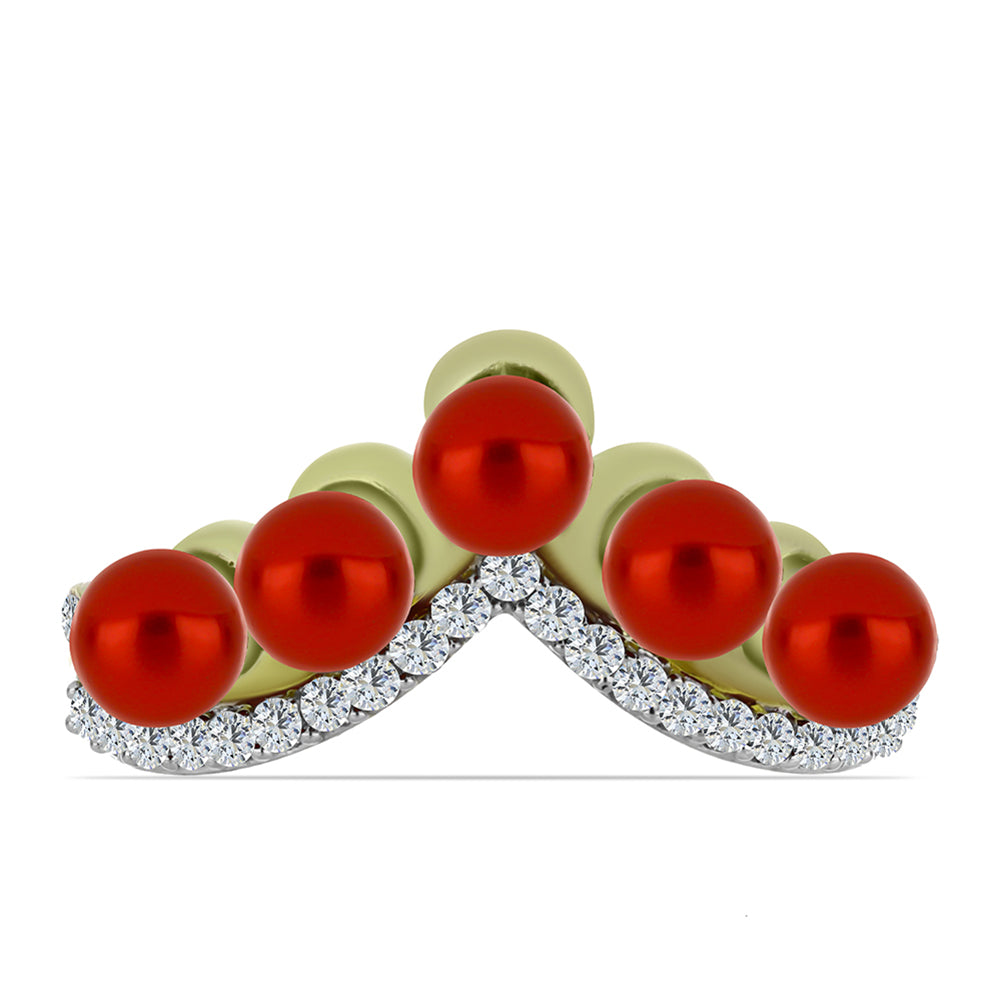 Anel de Prata com Banho de Ouro com Pérola Vermelha de Água Doce e Topázio Branco  Contraste: Cabeca de Veado (800) 1 