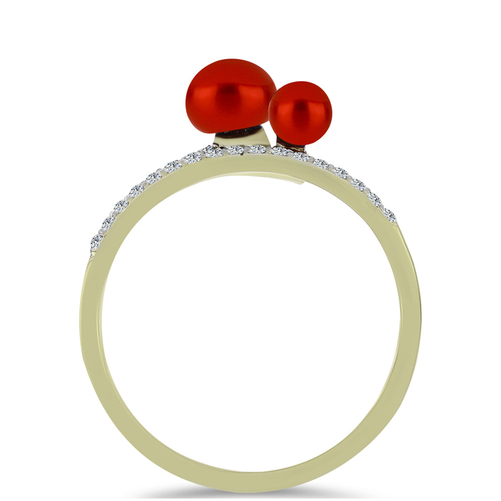 Anel de Prata com Banho de Ouro com Pérola Vermelha de Água Doce e Topázio Branco 2 