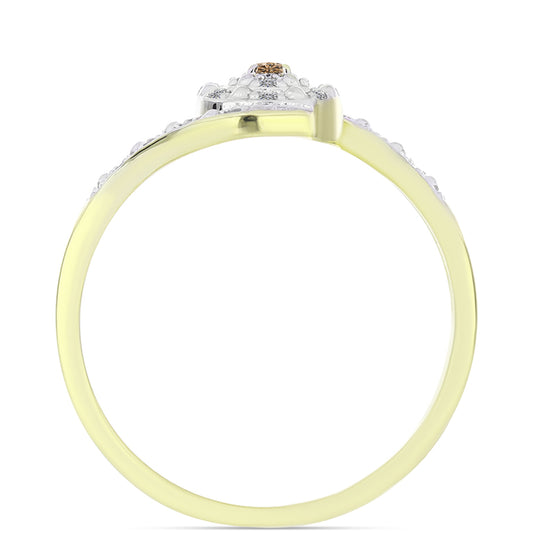Anel de Prata com Banho de Ouro com Diamante Champanhe e Diamante Branco
