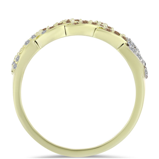 Anel de Prata com Banho de Ouro com Diamante Champanhe e Diamante Branco