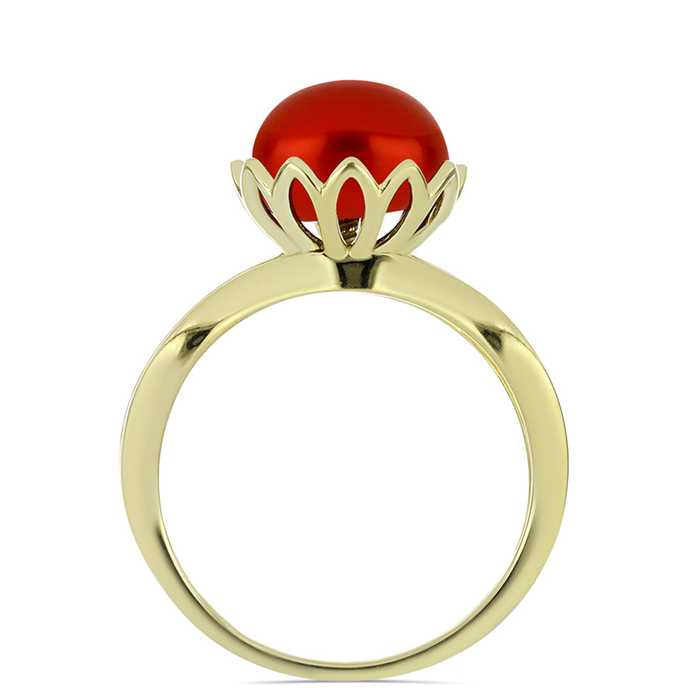 Anel de Prata com Banho de Ouro com Pérola Vermelha de Água Doce  Contraste: Cabeca de Veado (800) 2 