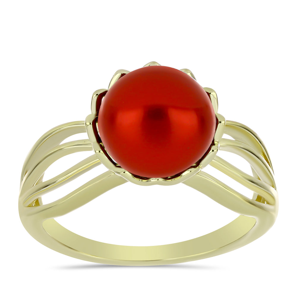 Anel de Prata com Banho de Ouro com Pérola Vermelha de Água Doce  Contraste: Cabeca de Veado (800) 3 