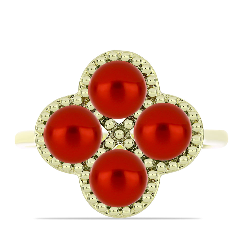 Anel de Prata com Banho de Ouro com Pérola Vermelha de Água Doce  Contraste: Cabeca de Veado (800) 1 