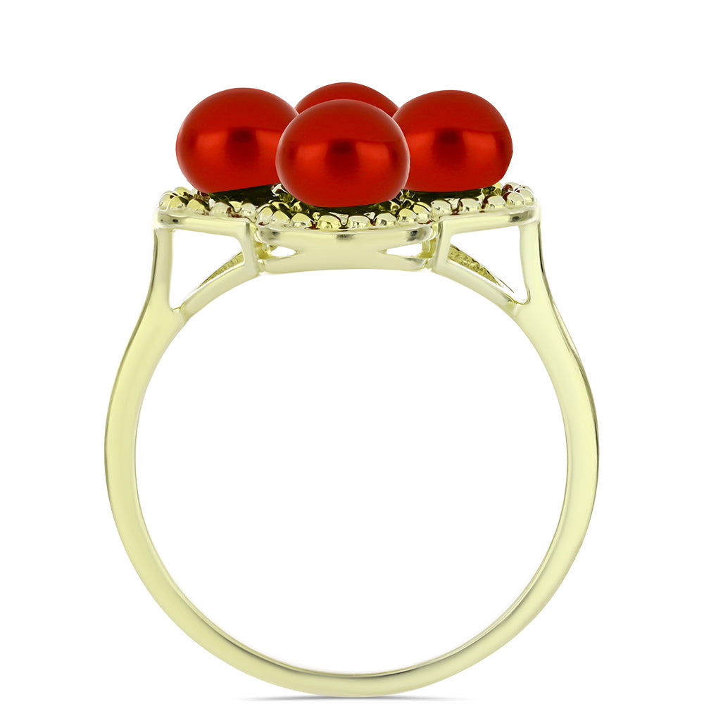 Anel de Prata com Banho de Ouro com Pérola Vermelha de Água Doce  Contraste: Cabeca de Veado (800) 2 