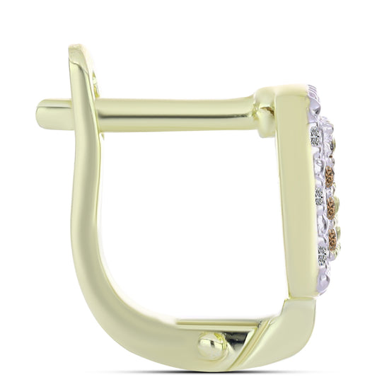 Brincos de Prata com Banho de Ouro com Diamante Champanhe e Diamante Branco