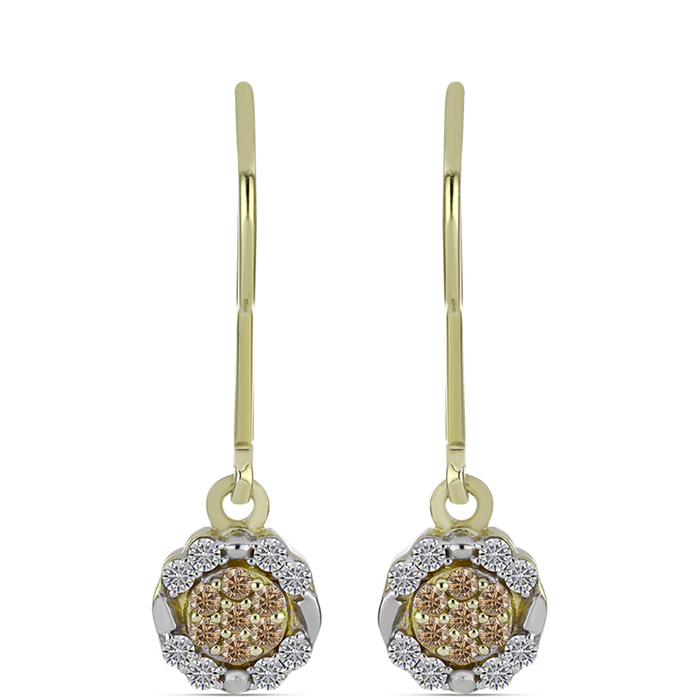 Brincos de Prata com Banho de Ouro com Diamante Champanhe e Diamante Branco 1 