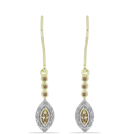 Brincos de Prata com Banho de Ouro com Diamante Champanhe e Diamante Branco