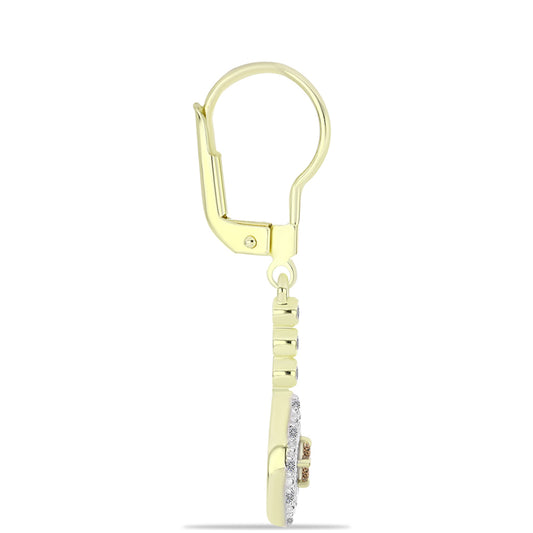 Brincos de Prata com Banho de Ouro com Diamante Champanhe e Diamante Branco