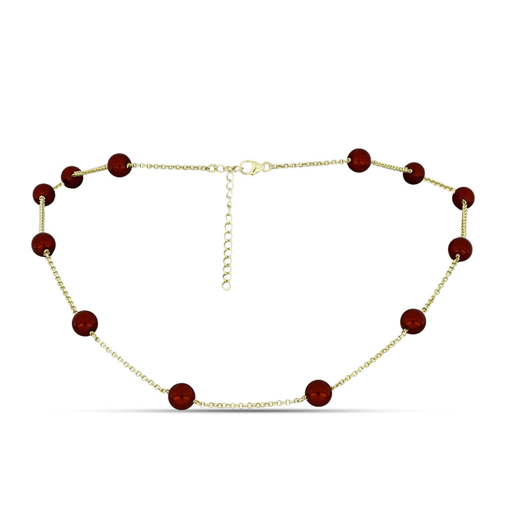 Colar de Prata com Banho de Ouro com Pérola Vermelha de Água Doce  Contraste: Cabeca de Veado (800) 1 