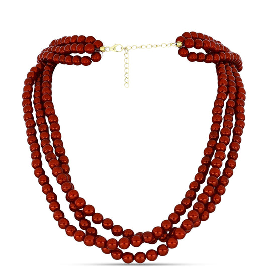 Colar de Prata com Banho de Ouro com Pérola Vermelha de Água Doce