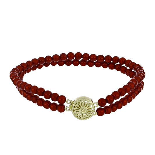 Pulseira de Prata com Banho de Ouro com Pérola Vermelha de Água Doce