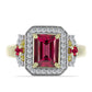 Anel de Prata com Banho de Ouro com Rubi de Madagáscar e Topázio Branco  Contraste: Cabeca de Veado (800)