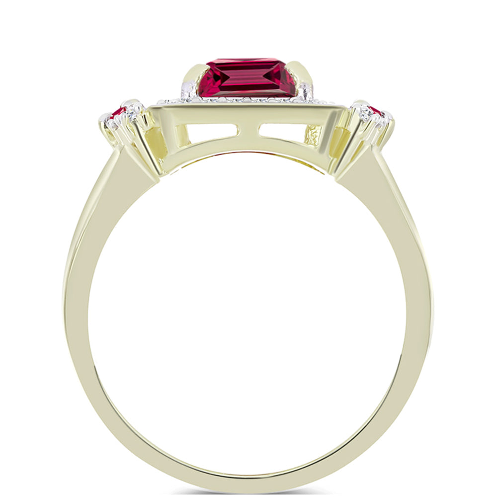 Anel de Prata com Banho de Ouro com Rubi de Madagáscar e Topázio Branco  Contraste: Cabeca de Veado (800) 2 