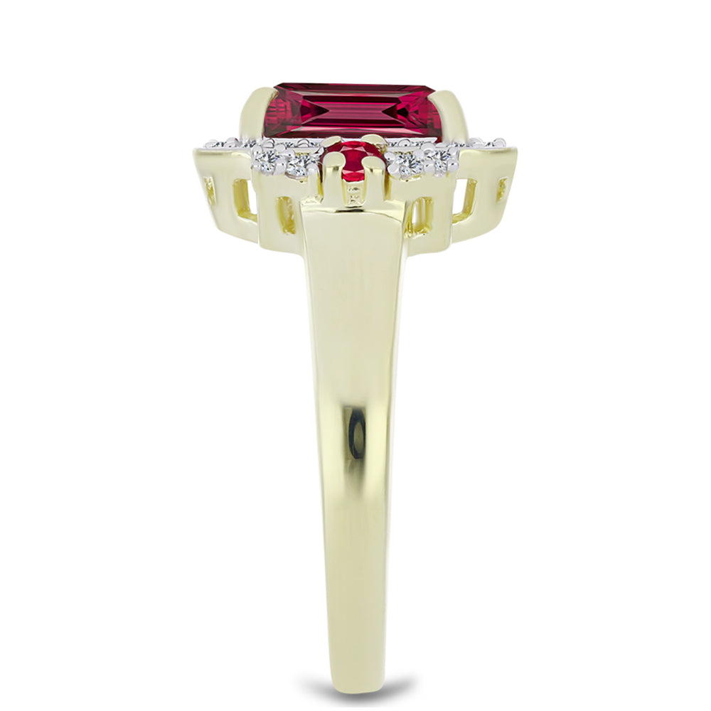 Anel de Prata com Banho de Ouro com Rubi de Madagáscar e Topázio Branco  Contraste: Cabeca de Veado (800) 4 