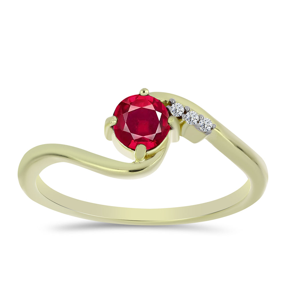 Anel de Prata com Banho de Ouro com Rubi de Madagáscar e Topázio Branco