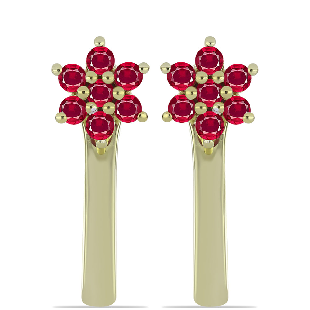 Conjunto de Prata com Banho de Ouro com Rubi de Madagáscar e Esmeralda do Brasil ( Brincos )  Contraste: Cabeca de Veado (800)