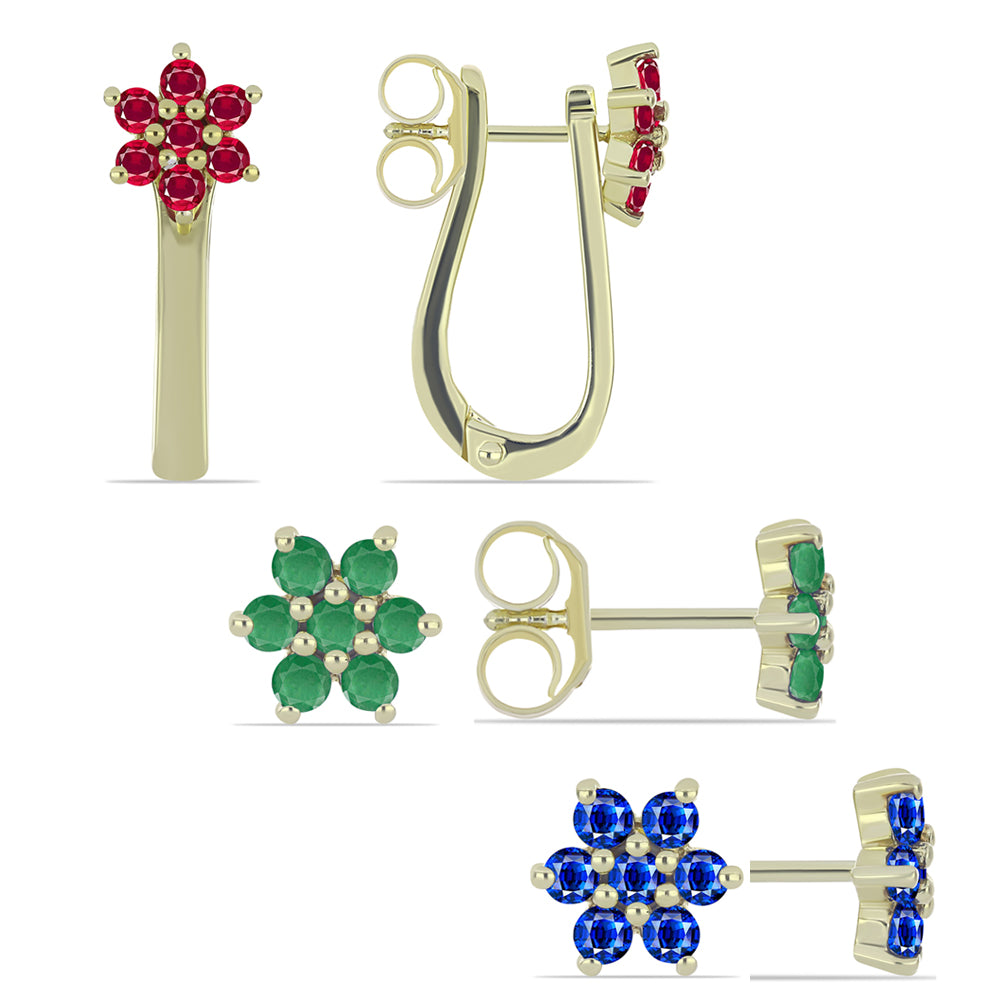Conjunto de Prata com Banho de Ouro com Rubi de Madagáscar e Esmeralda do Brasil ( Brincos )  Contraste: Cabeca de Veado (800)