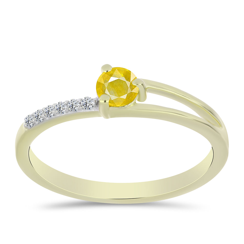 Anel de Prata com Banho de Ouro com Safira Amarela de Rosebery e Topázio Branco