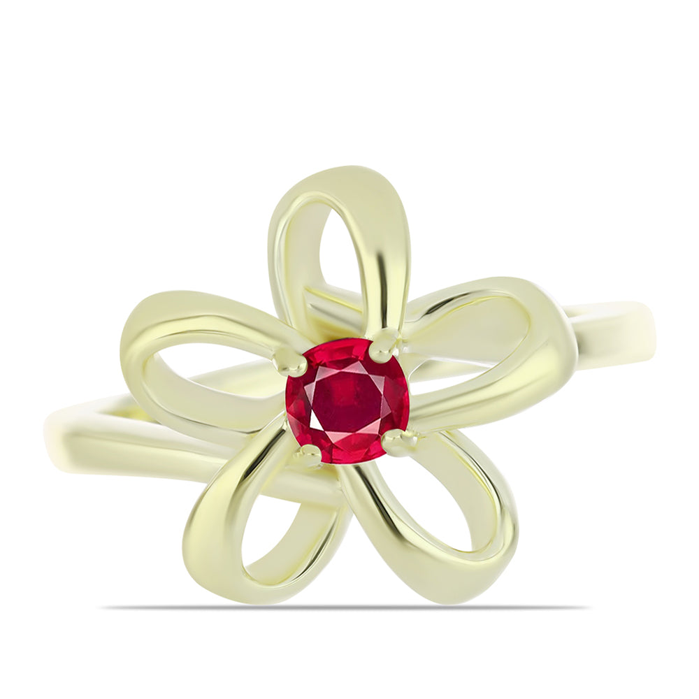 Anel de Prata com Banho de Ouro com Rubi de Madagáscar  Contraste: Cabeca de Veado (800)