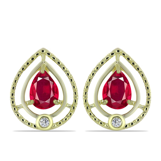 Brincos de Prata com Banho de Ouro com Rubi de Madagáscar e Topázio Branco