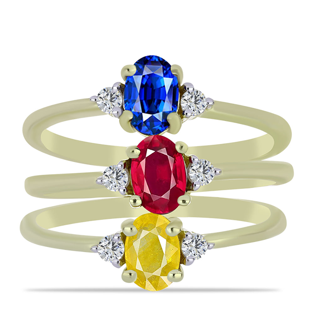 Conjunto de Prata com Banho de Ouro com Rubi de Madagáscar e Safira Azul Australiana ( Anel )  Contraste: Cabeca de Veado (800)