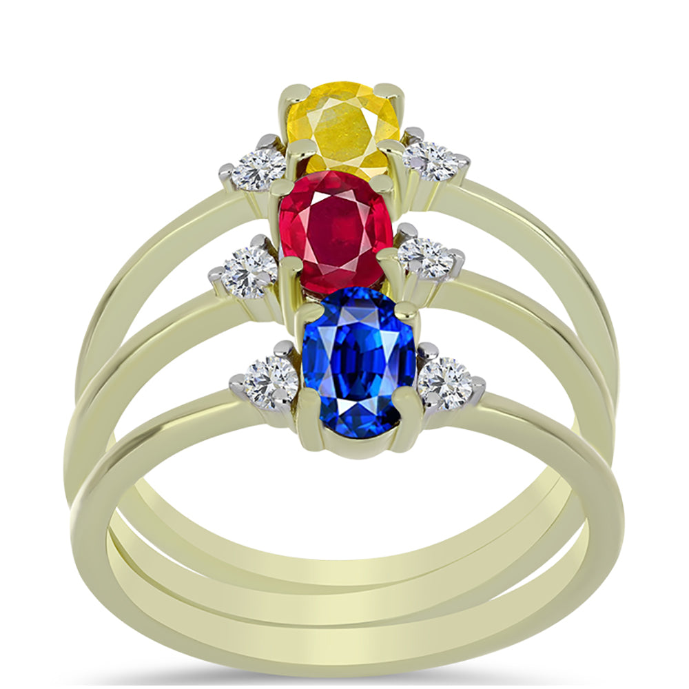 Conjunto de Prata com Banho de Ouro com Rubi de Madagáscar e Safira Azul Australiana ( Anel )  Contraste: Cabeca de Veado (800) 3 