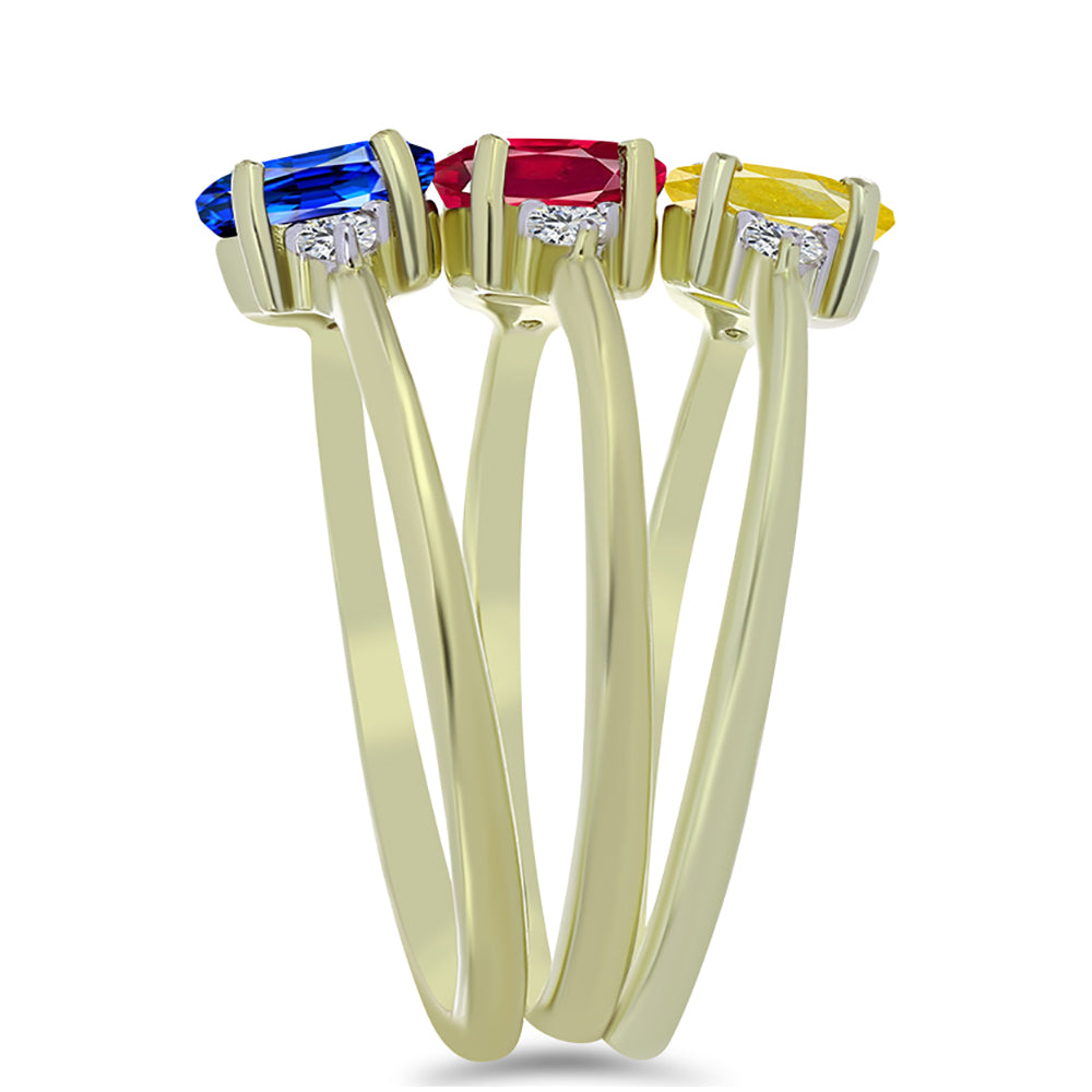 Conjunto de Prata com Banho de Ouro com Rubi de Madagáscar e Safira Azul Australiana ( Anel )  Contraste: Cabeca de Veado (800) 4 