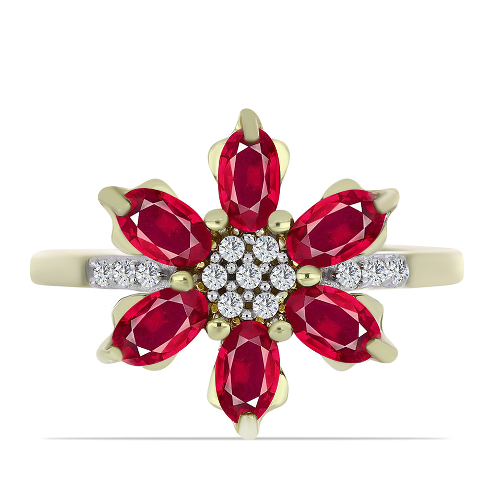 Anel de Prata com Banho de Ouro com Rubi de Madagáscar e Topázio Branco 1 