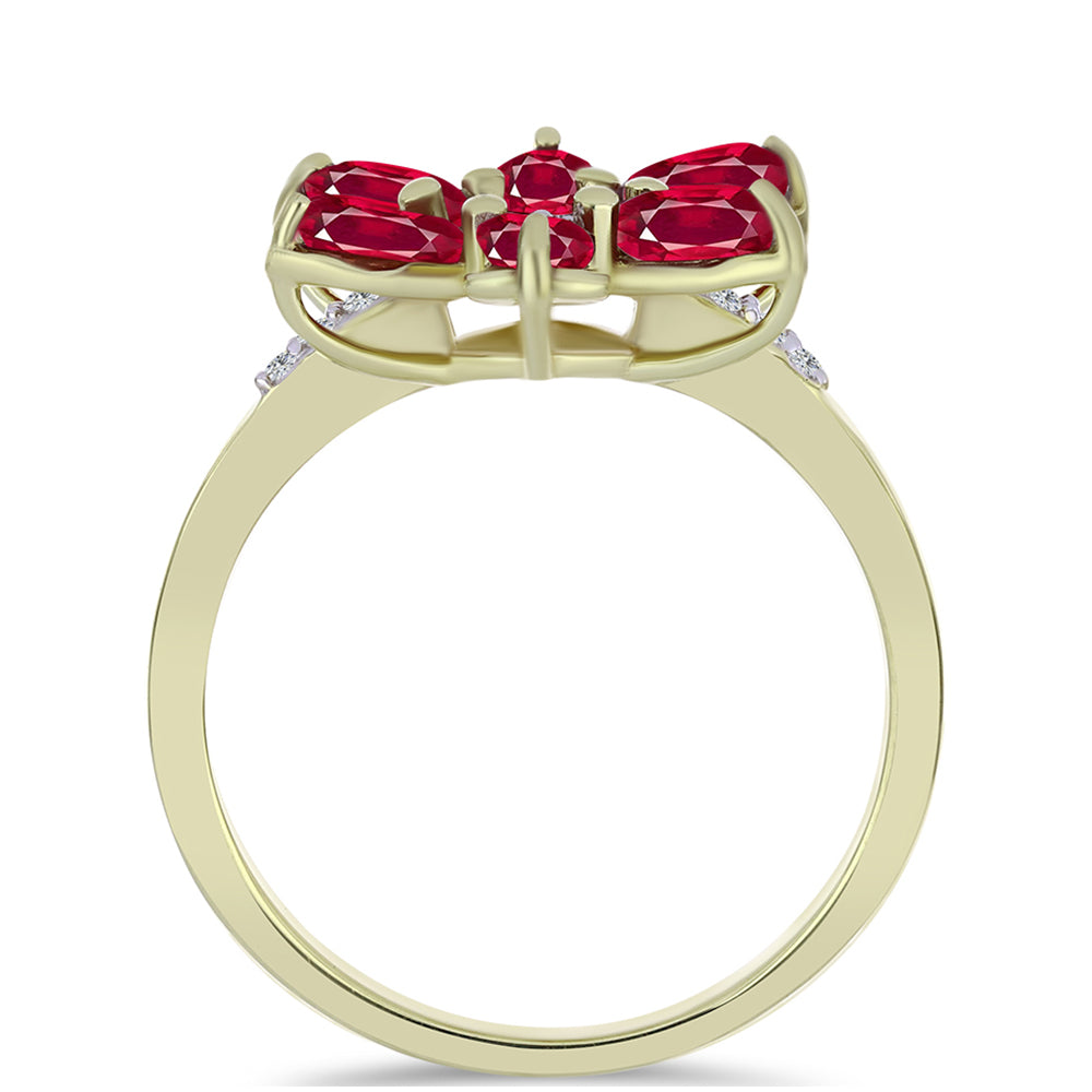 Anel de Prata com Banho de Ouro com Rubi de Madagáscar e Topázio Branco 2 