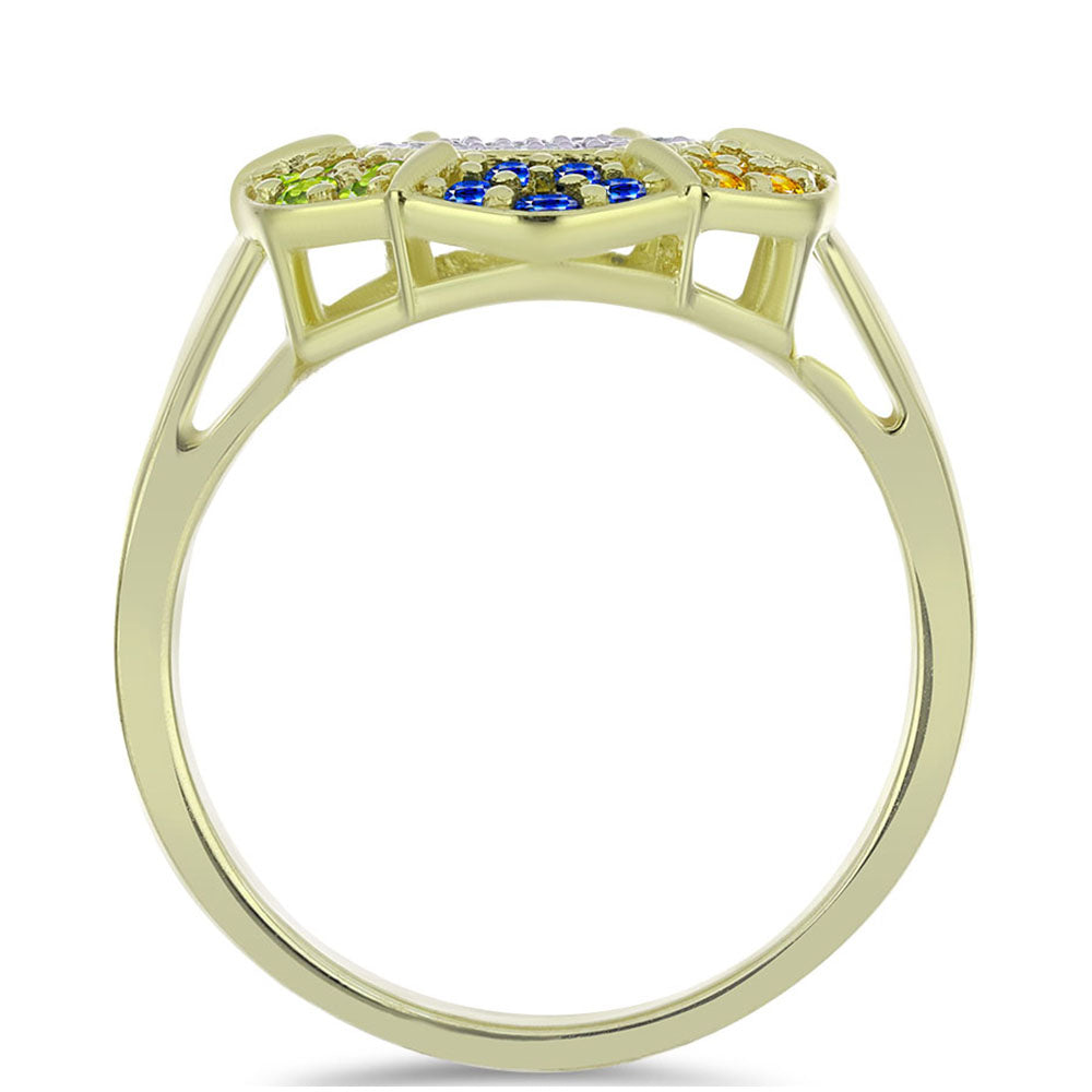 Anel de Prata com Banho de Ouro com Safira Arco-íris de Rosebery e Topázio Branco  Contraste: Cabeca de Veado (800)