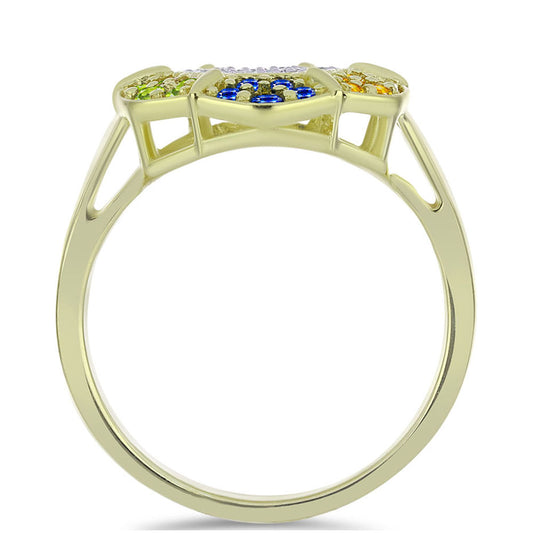 Anel de Prata com Banho de Ouro com Safira Arco-íris de Rosebery e Topázio Branco  Contraste: Cabeca de Veado (800)