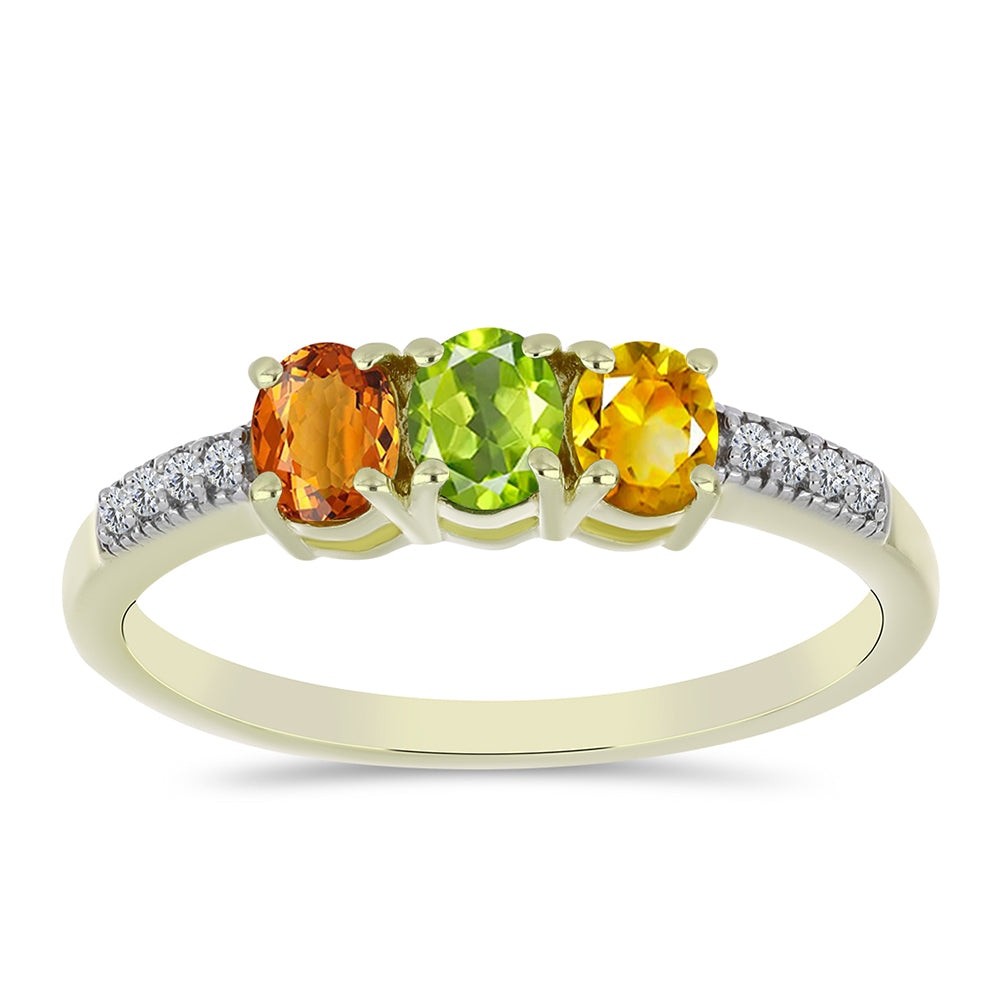 Anel de Prata com Banho de Ouro com Safira Arco-íris de Rosebery e Topázio Branco 1 