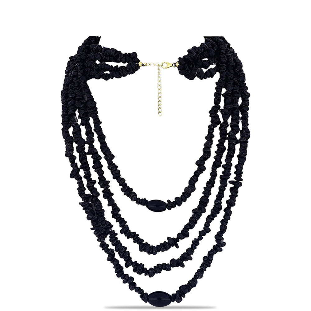 Colar de Prata com Banho de Ouro com Ónix Preta de Suwar 1 