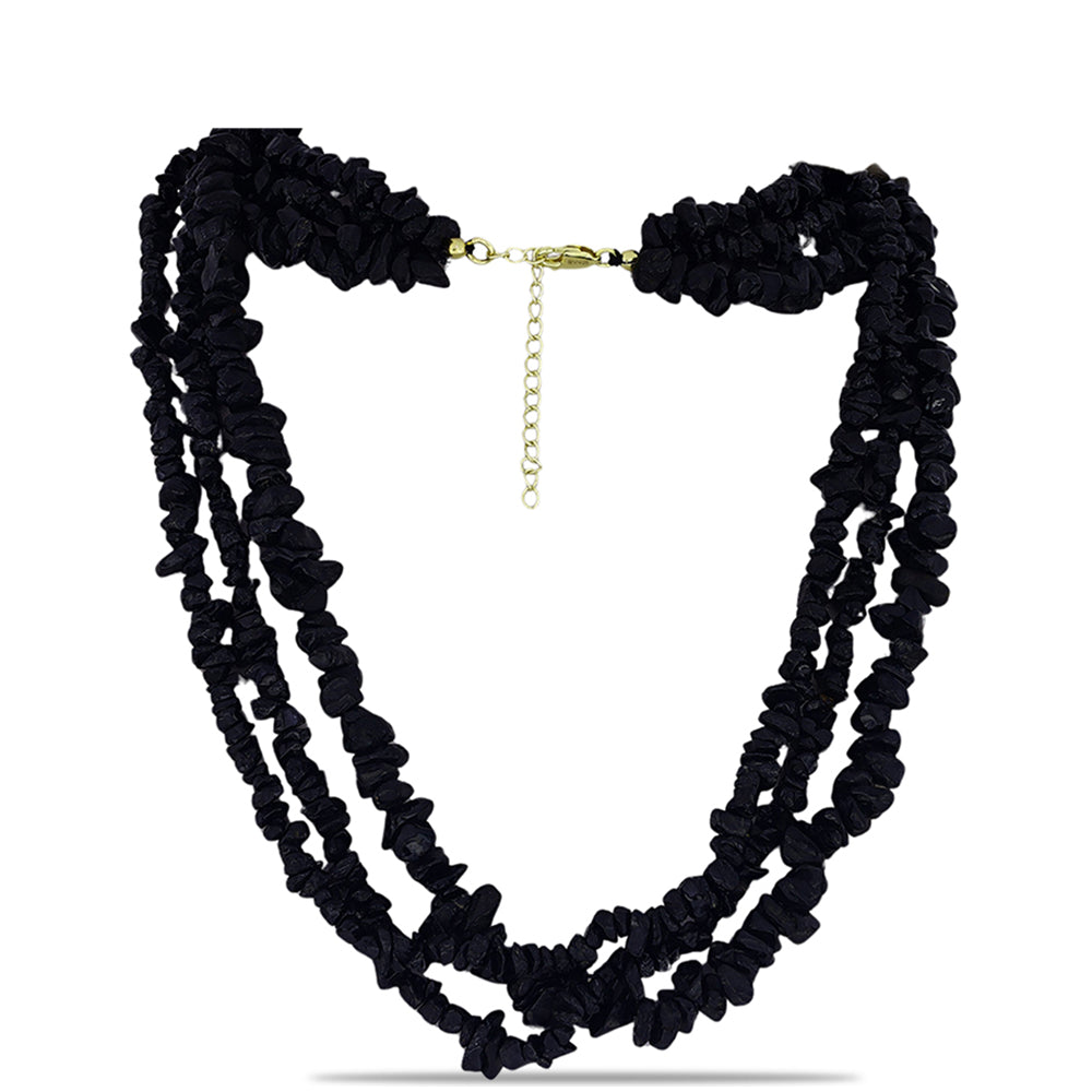 Colar de Prata com Banho de Ouro com Ónix Preta de Suwar 1 