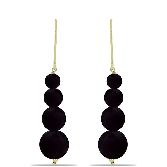 Brincos de Prata com Banho de Ouro com Ónix Preta de Suwar