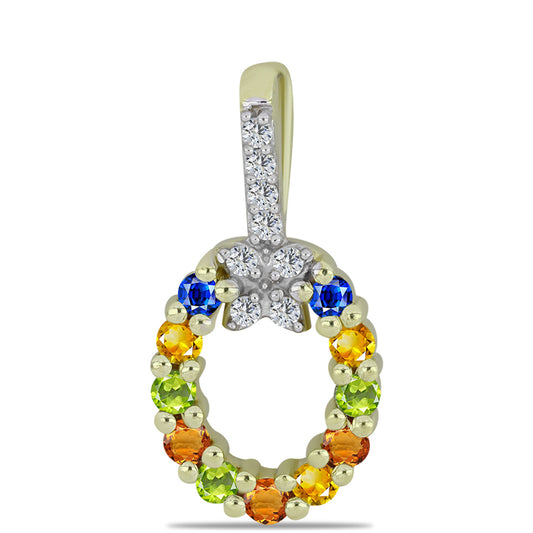 Pendente de Prata com Banho de Ouro com Safira Arco-íris de Rosebery e Topázio Branco