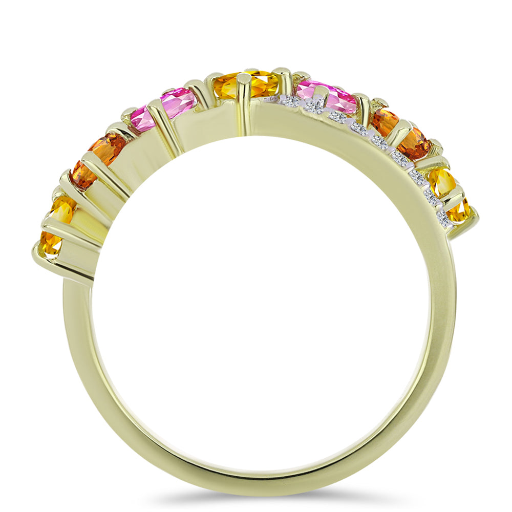 Anel de Prata com Banho de Ouro com Safira Arco-íris de Rosebery e Topázio Branco 2 