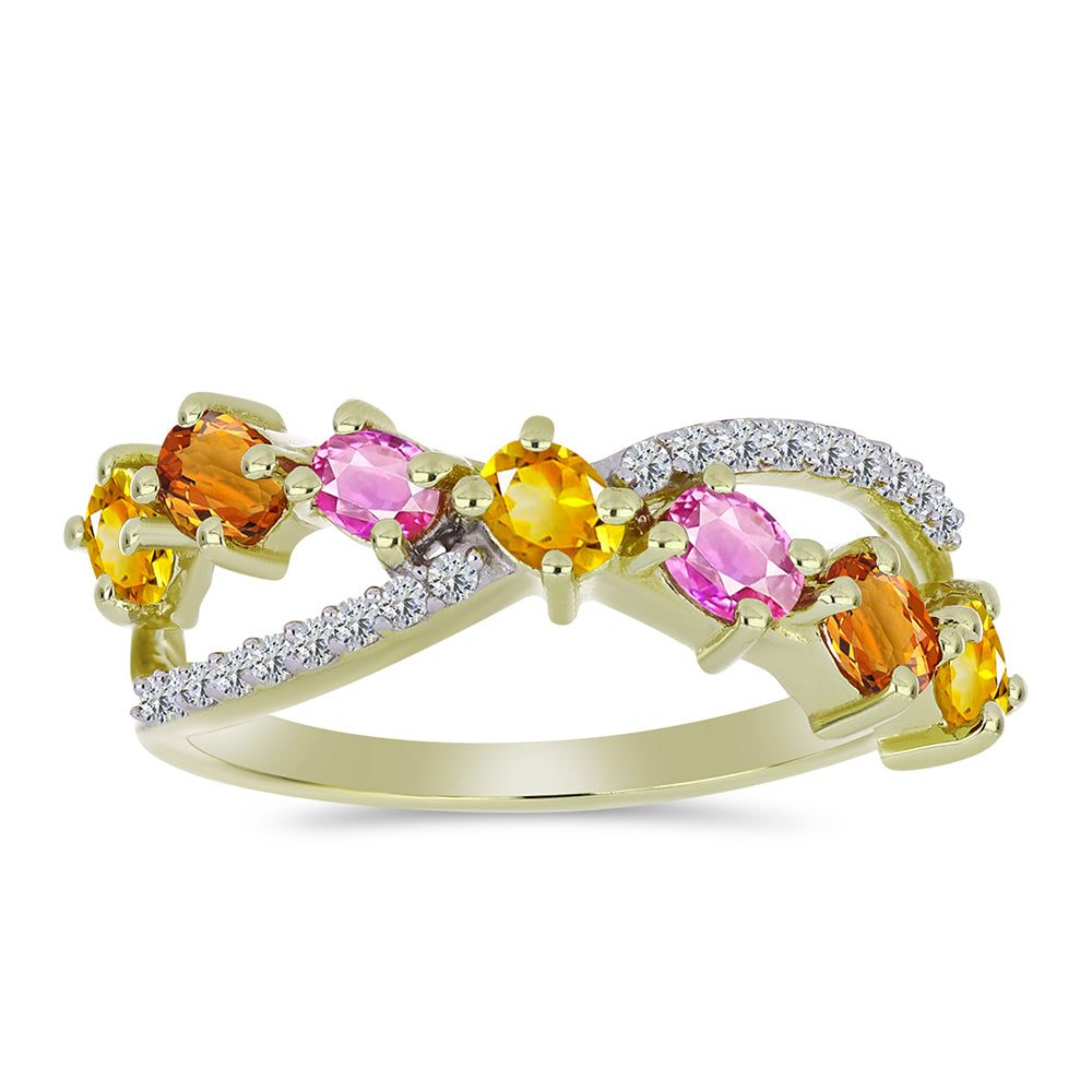 Anel de Prata com Banho de Ouro com Safira Arco-íris de Rosebery e Topázio Branco 3 