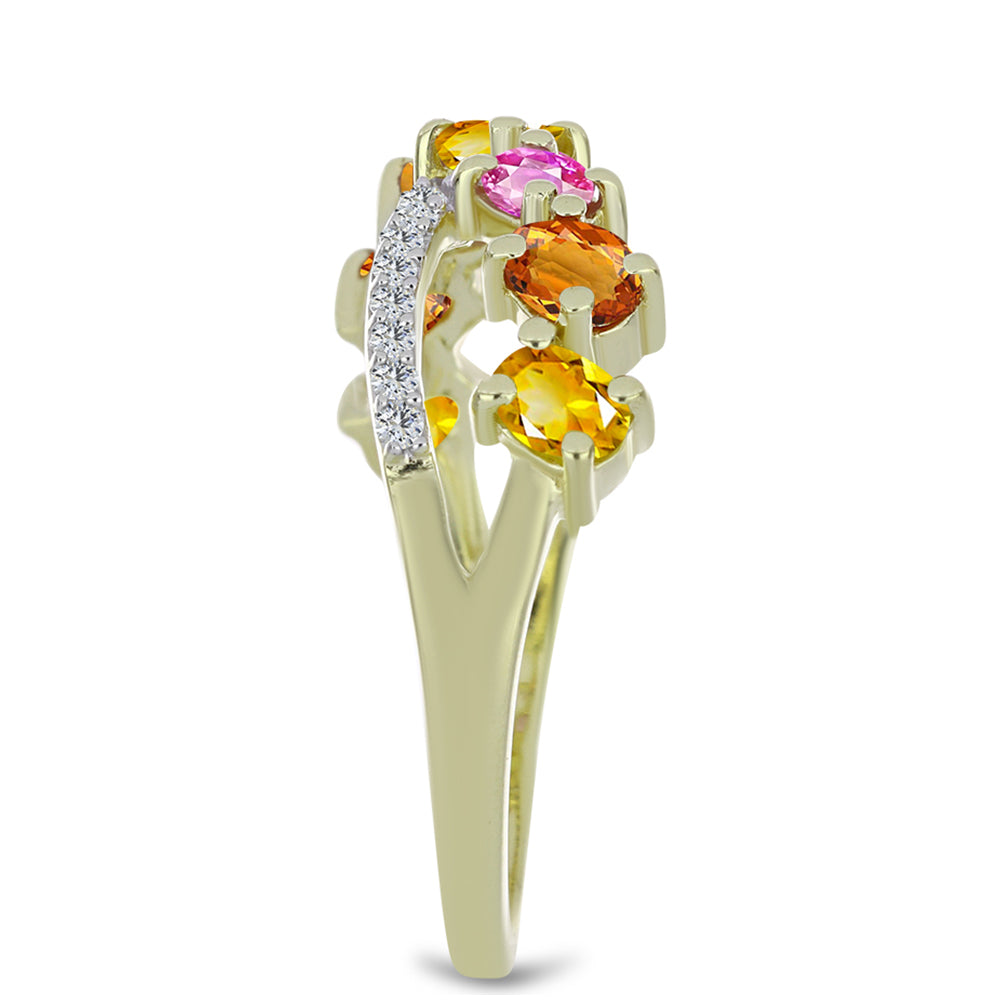 Anel de Prata com Banho de Ouro com Safira Arco-íris de Rosebery e Topázio Branco 4 