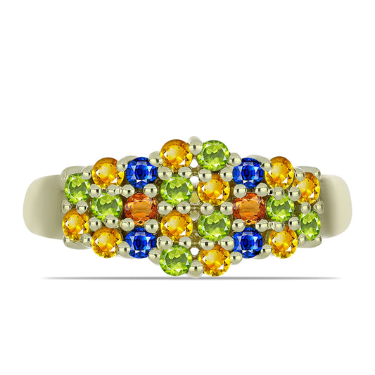 Anel de Prata com Banho de Ouro com Safira Arco-íris de Rosebery  Contraste: Cabeca de Veado (800)