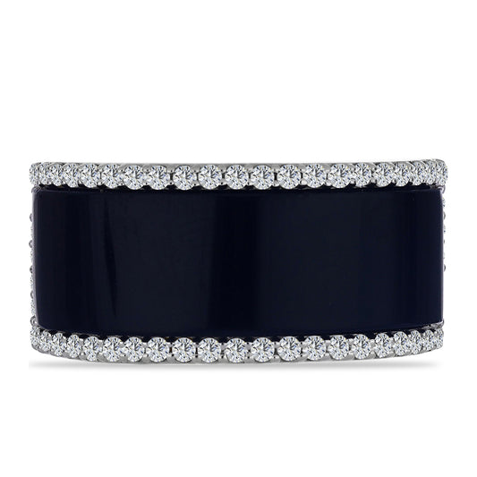 Anel de Prata com Banho de Ouro com Ónix Preta de Suwar e Topázio Branco  Contraste: Cabeca de Veado (800)